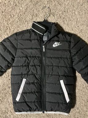Nike Kids Black Puffer Jacket with White Details